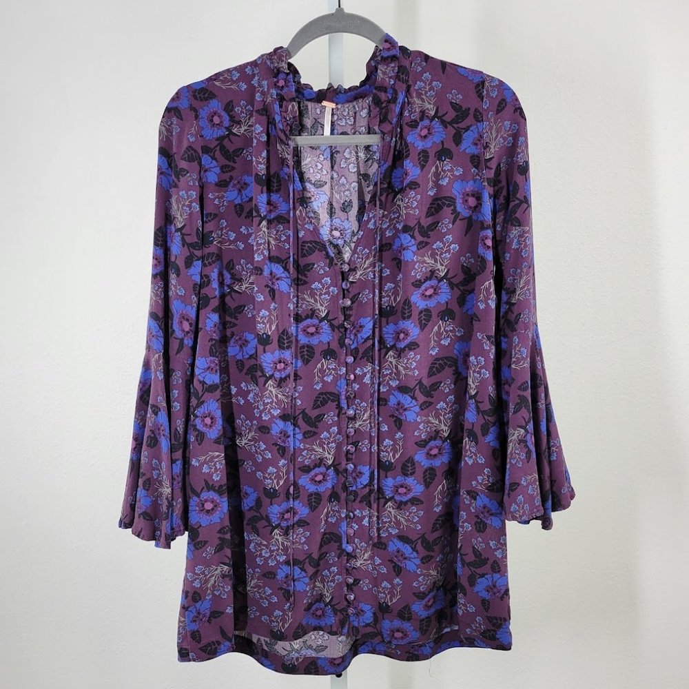 FREE PEOPLE  bohemia floral print tunic top Sz XS - Picture 7 of 11